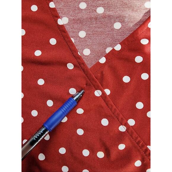 Suzannegrae Shirt Womens Large Red White Polka Dot Wrap Front Tie Side Top - Picture 11 of 15